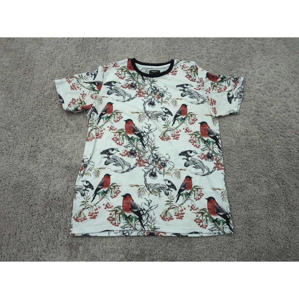 Forever 21 T Shirt Mens Large‎ White Nature Floral Birds Casual